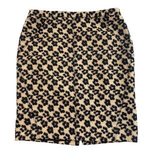 Ann Taylor Skirt Women 12 Animal Print Knee Length Pencil Wool Blend Brown Black